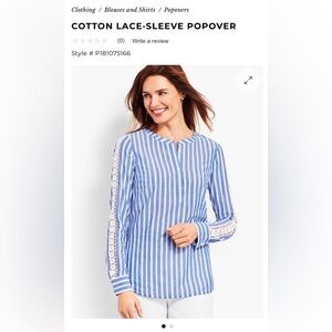 Talbots Blue and White Striped Top with Button Detail